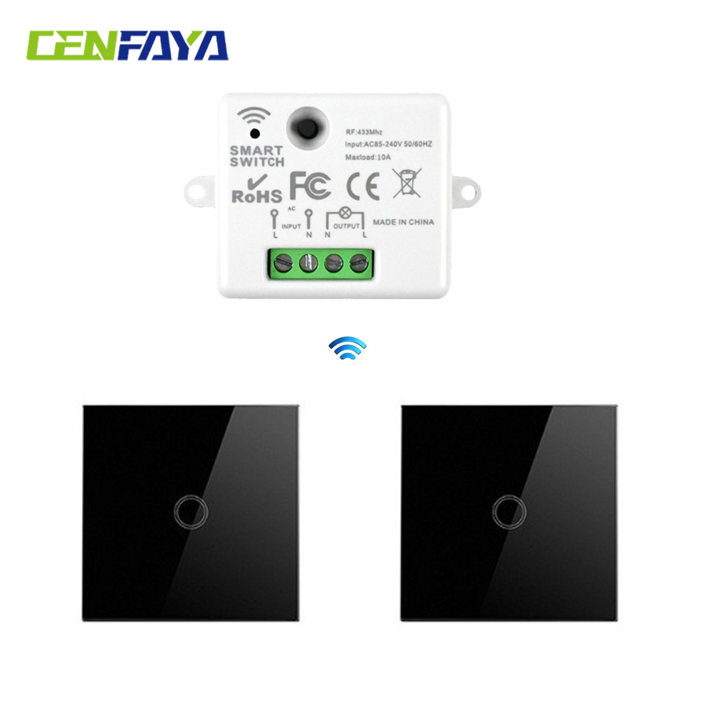 CENFAYA 433mhz RF Smart Light Switch 110V 220V 230V Mini Relay Receiver Module Black Wireless Glass Touch Wall Remote Control lightify