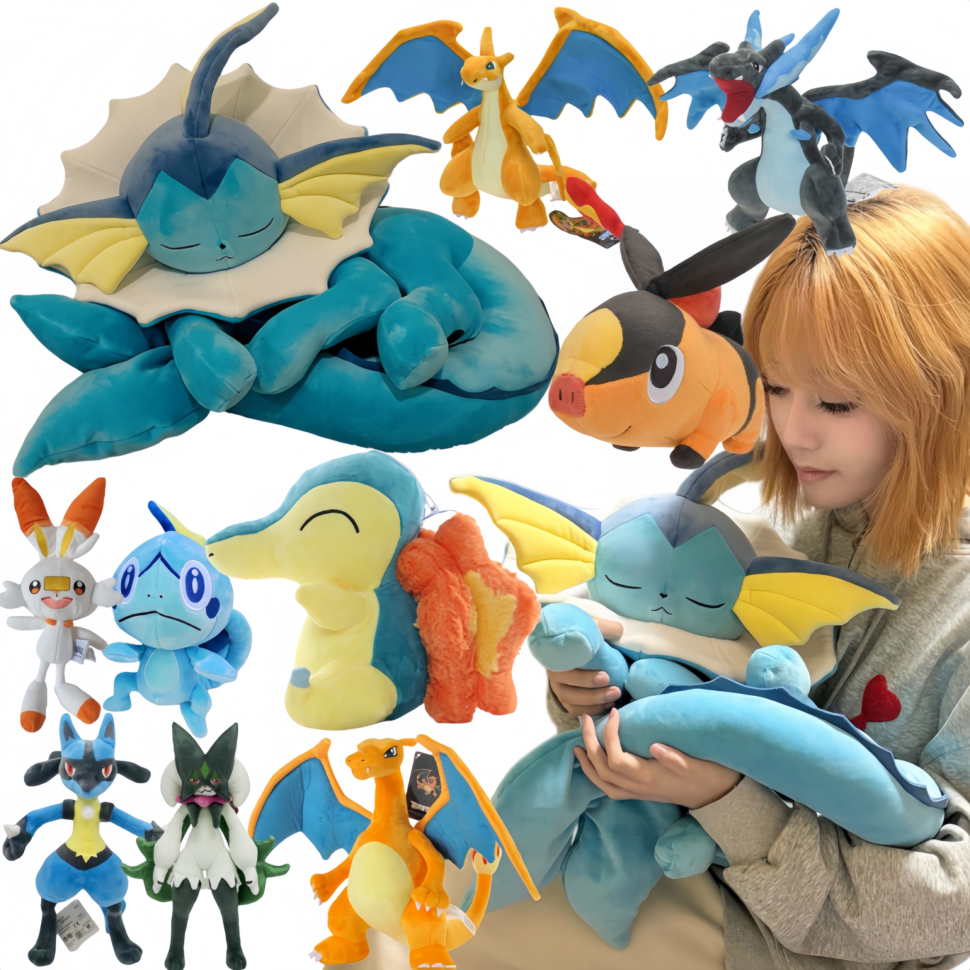 Adorable Pokemon Sleeping Pikachu Vaporeon Plush Toys Victini Tepig Deerling Nivy Emolga Stuffed Lucario Cyndaquil Scorbunny Toy