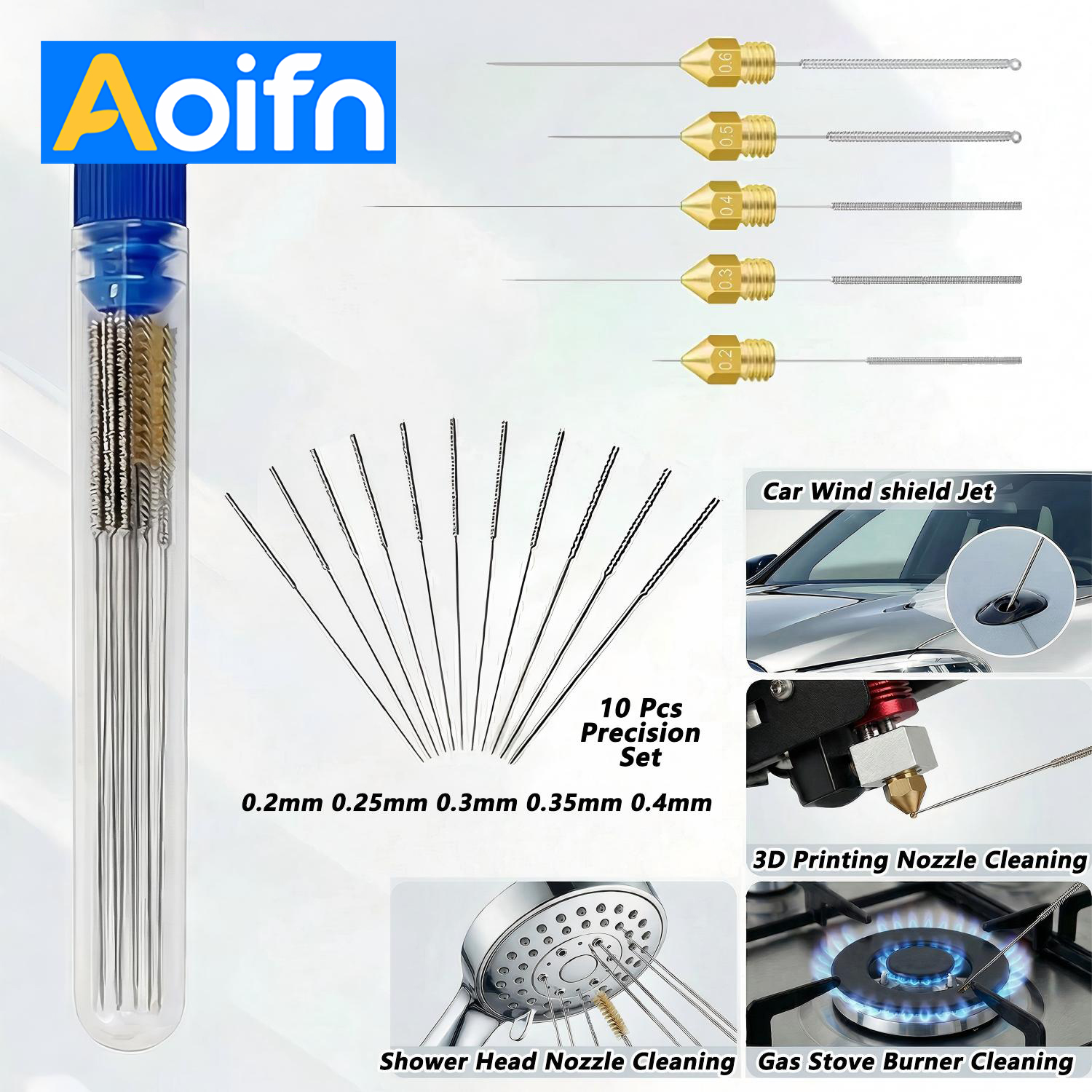 10Pcs Stainless Steel Cleaning Nozzle Tool Kit for Car Windscreen Jet Washer, 3D Printer Jets, Gas Stove Vent