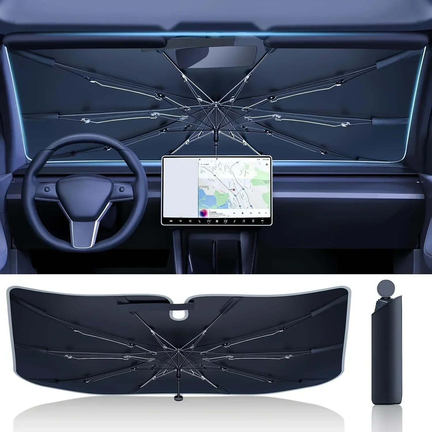2025 NEW Upgraded Car Windshield Sun Shade Umbrella Protect Interior, 360° Flex Handle Sun Shield Sunshade, for Most Sedans/SUV