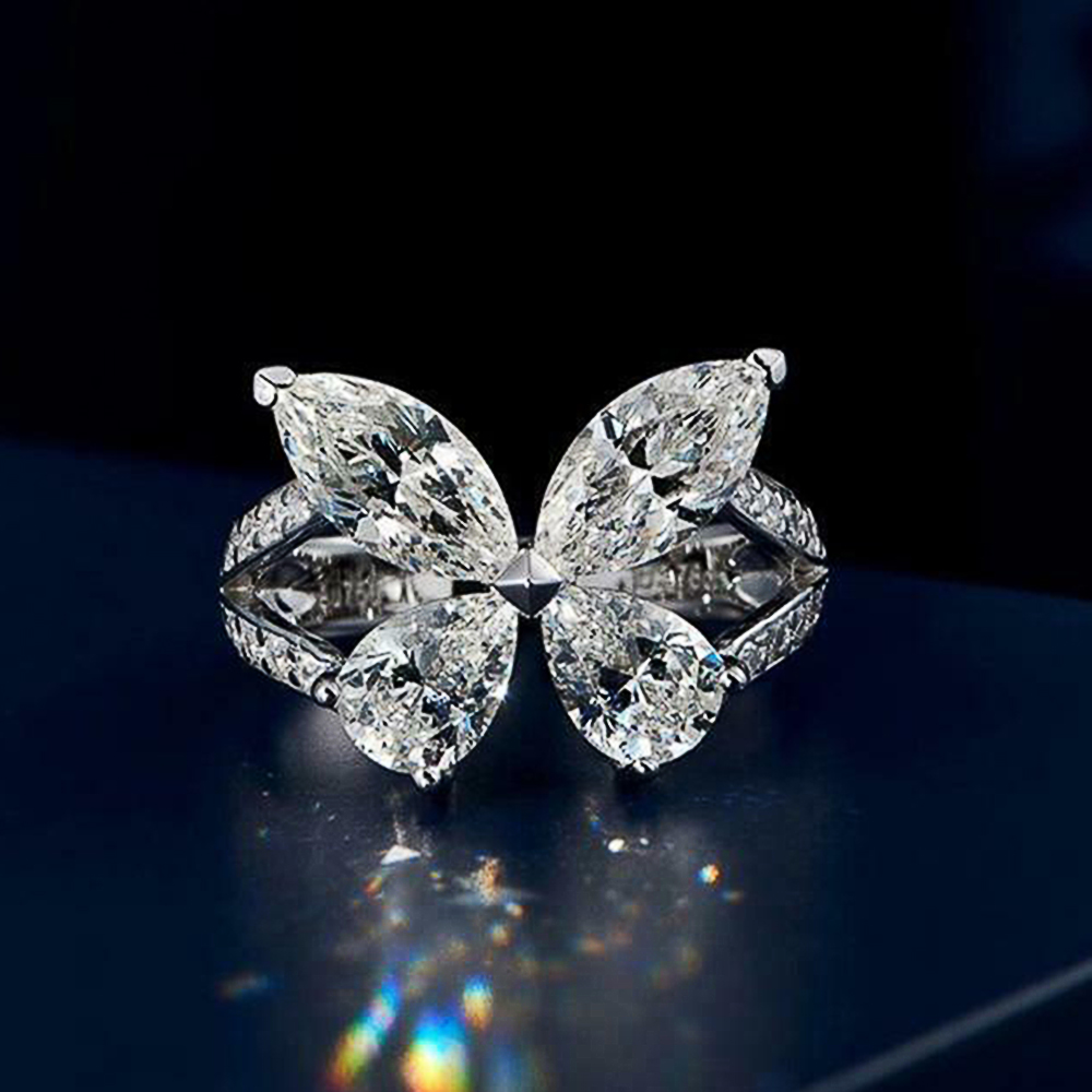Huitan Romantic Butterfly Shaped Cubic Zirconia Rings for Women Good Quality Temperament Lady's Accessory Wedding Party Jewelry