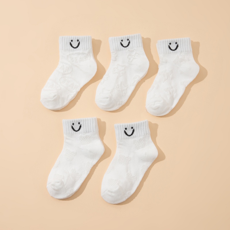 5 Pairs of Solid Color Cartoon Pattern Design Sports Ankle Socks, Breathable and Comfortable Casual Style for Boys and Girls Dai