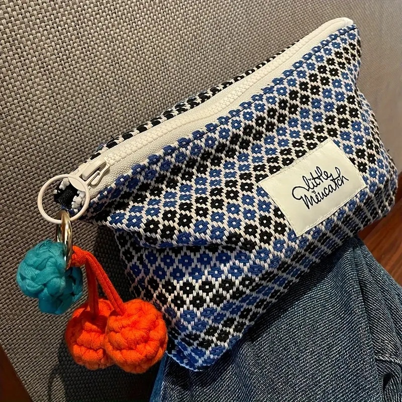 Yizhilan Cosmetic Bag, Retro Handmade Woolen Woven Geometric Portable Large-Capacity Clutch, 1 Piece (Without Pendants)