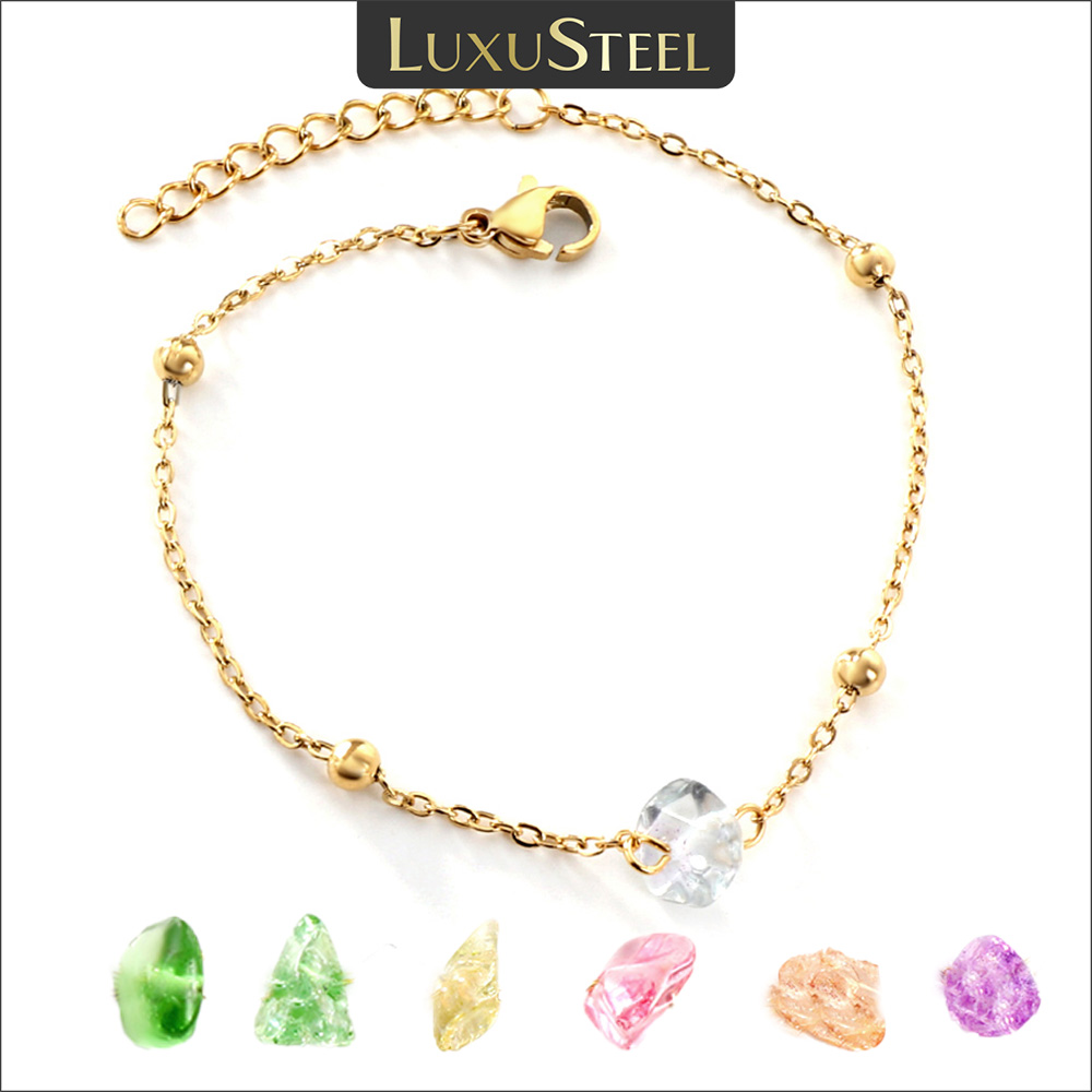 LUXUSTEEL Boho Geometric Colorful Stone Charm Bracelets For Women Gold Color Stainless Steel Unusual Crystal Wrist Jewelry