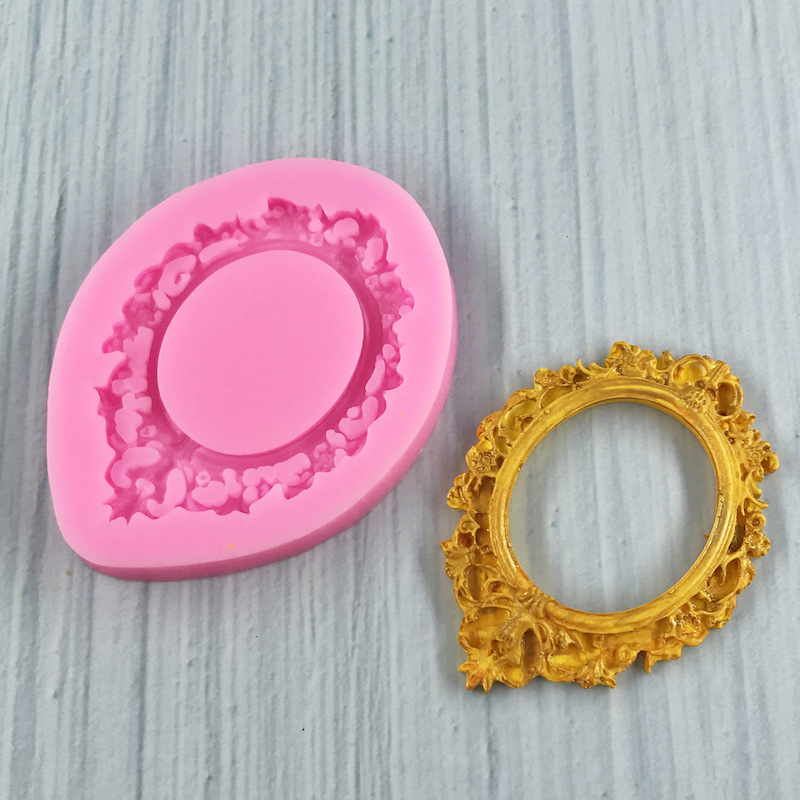 1 Piece, European Retro Mirror Frame, Photo Frame, Flower Border, Silicone Mold, Chocolate Flip Sugar Cake Mold