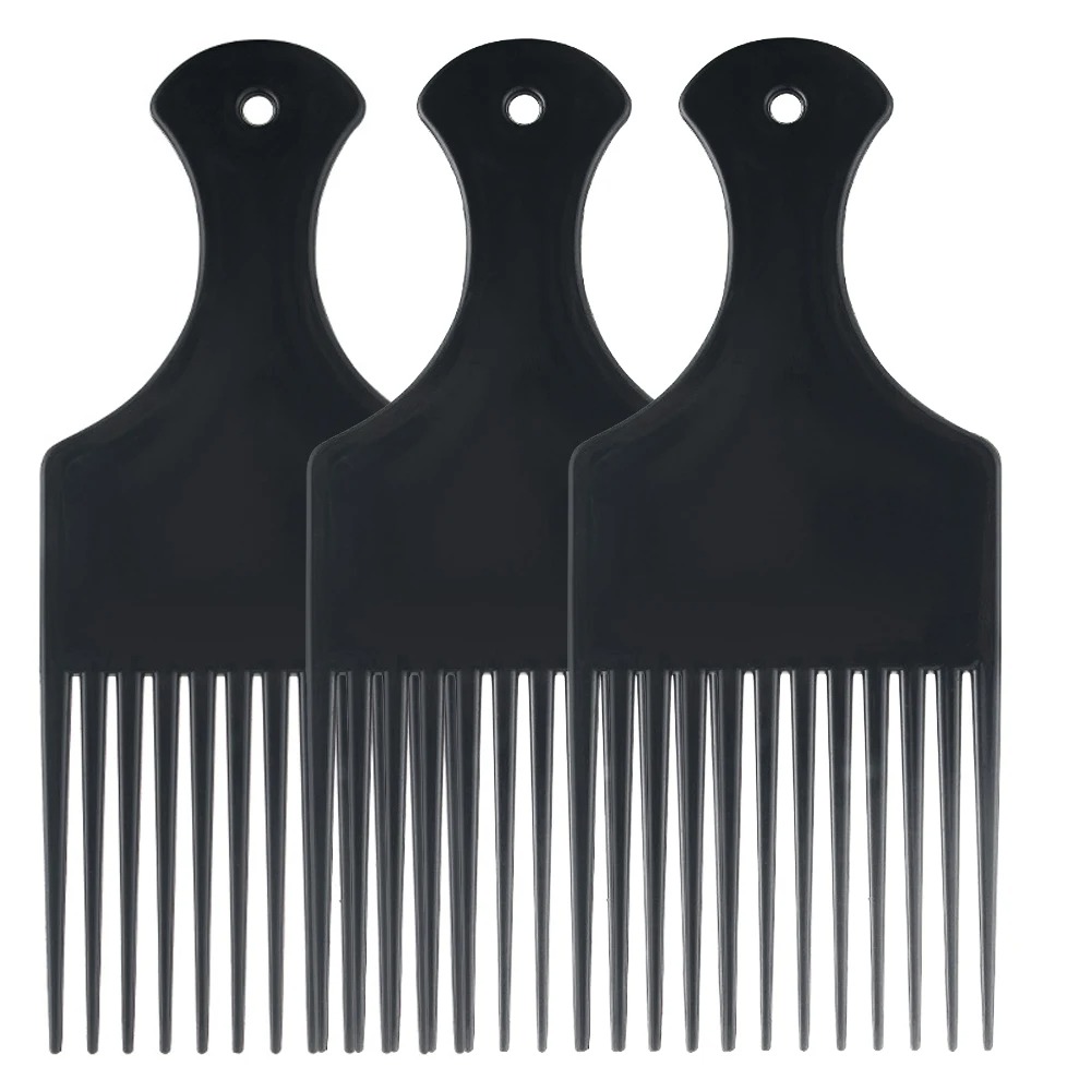 Curly Afro Plastic Fork Hairbrush Wide Insert Hair Combs Anti-Static Black Pick Comb Salon
