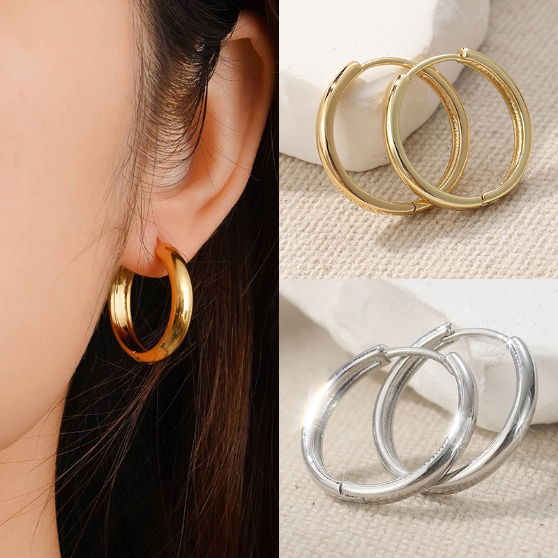 Trendy Circle Shape Metal Hoop Earrings For Women Classic Fashion Jewelry Gold Silver Color Earring Daily Casual Ear Accessories