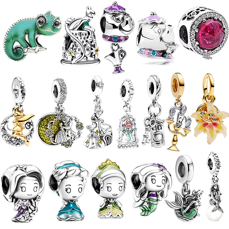 New Beauty and the Beast Little Mermaid Tangled Tinker Bell Charms Beads DIY Women Jewelry Beads Fit Bracelets
