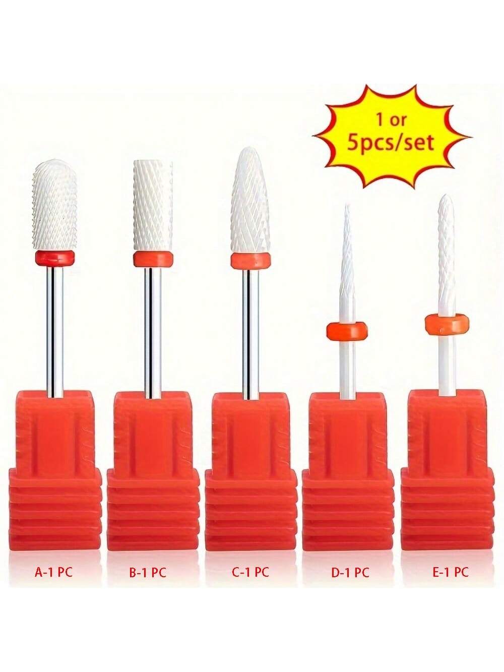 1 or 5pcs Premium Ceramic Nail Drill Bit Set - Electric Manicure & Pedicure Kit - High-Performance Milling Cutter Tools