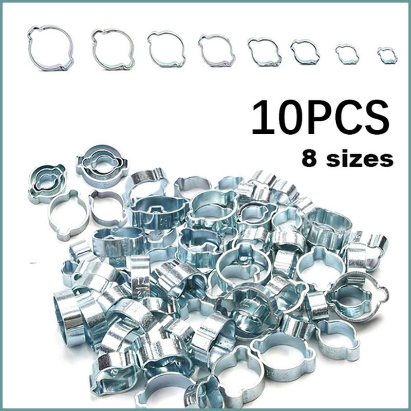 10PCS Double Ear O Clip Air Fuel Hose Petrol Pipe Tube Clamp 5-20MM Water Hose Pipe Clamps Clips Hose Fuel Clamps Kit
