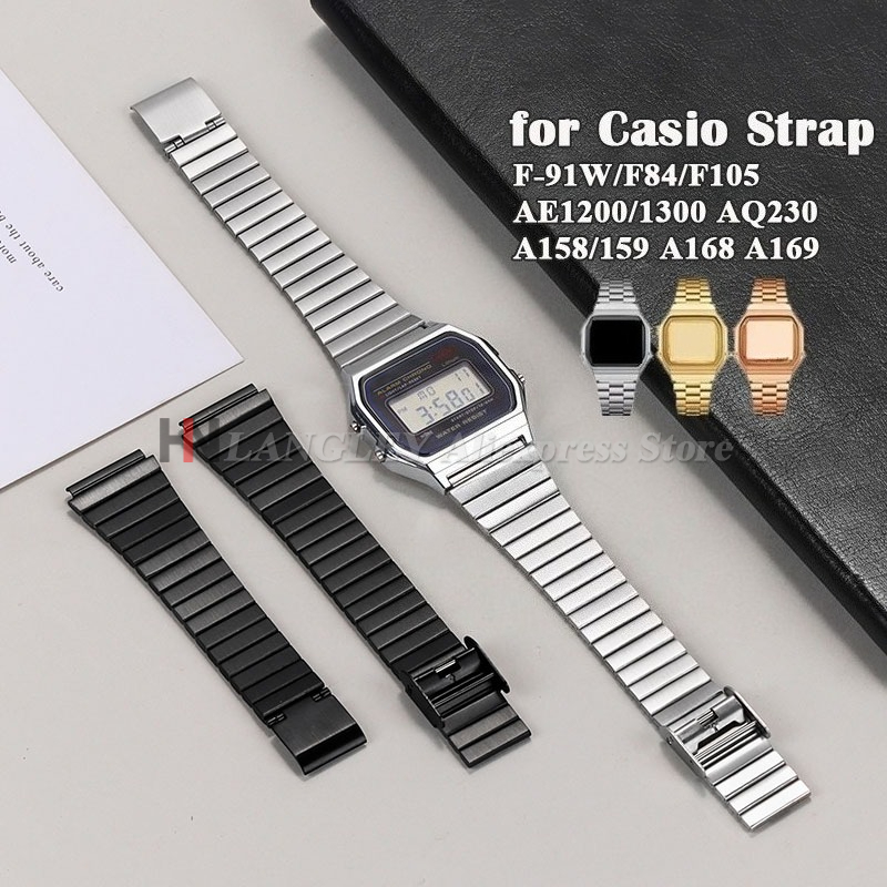 18mm for Casio F-91W Stainless Steel Watchband for SGW400 F91W F84 F105/108/A158W/168 AE1200/1300 Vintage Steel Wrist Bracelets