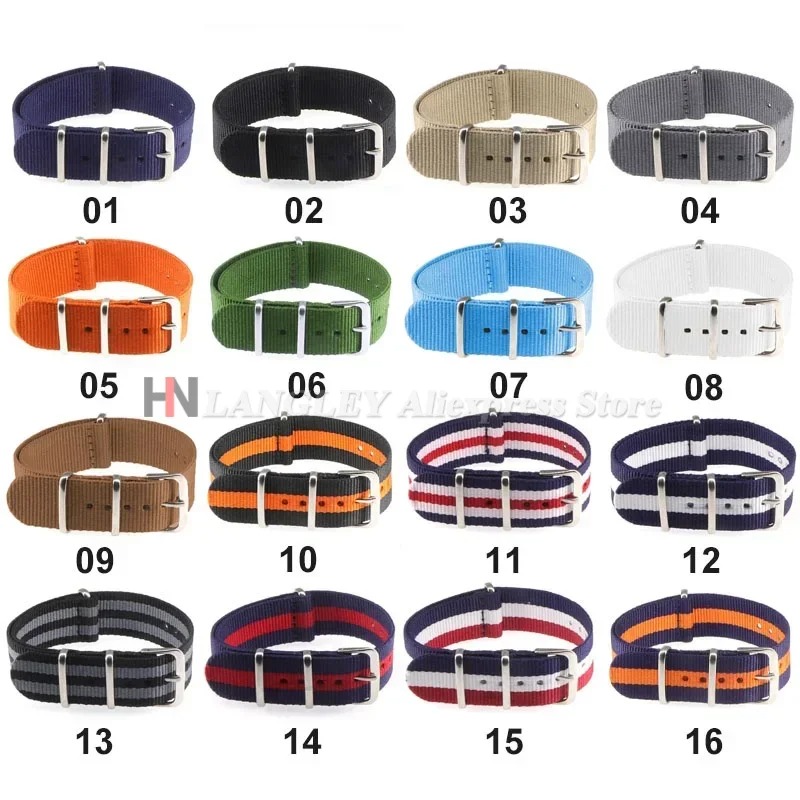 16mm 18mm 20mm 22mm Nylon Sports Band Fabric Belt Accessories Belt Pins Buckle Bands Black Watch Strap for for