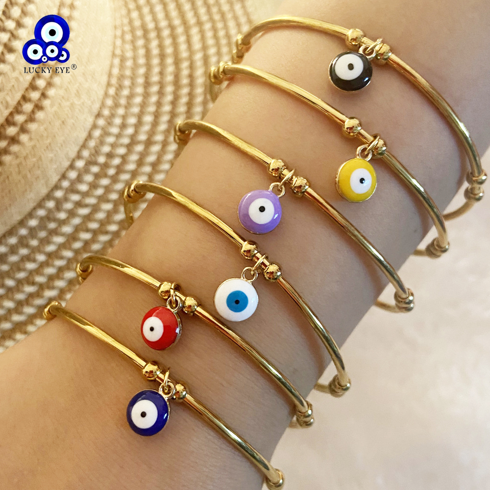 Lucky Eye Stainless Steel Open Cuff Bangle Drop Oil Turkish Evil Eye Charm Bangle for Women Men Jewelry pulseras bijoux צמידים pen gpt