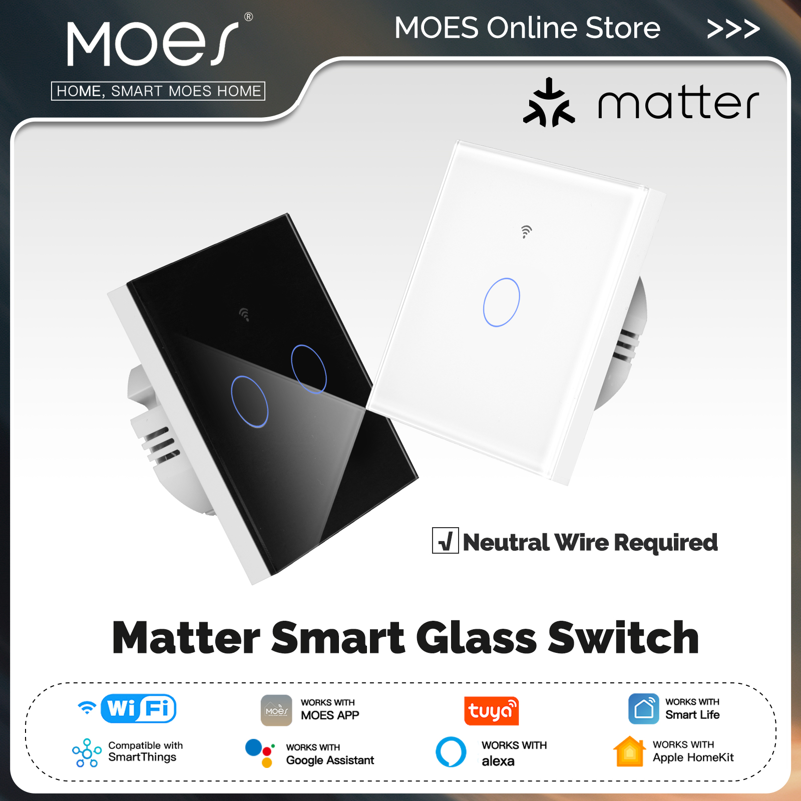 MOES Tuya ZigBee Smart Wall Light Switch with Optional Neutral Wire Magnetic Relay App Control Alexa Home