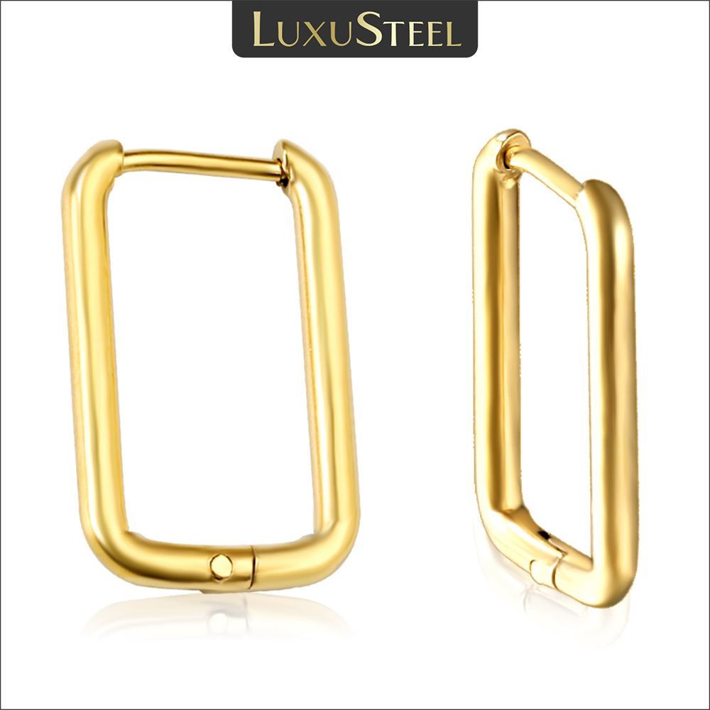 LUXUSTEEL Simple Rectangle U-Shaped Hoop Earrings For Women Men Gold Plated Stainless Steel Chunky Huggie Cartilage Earrings