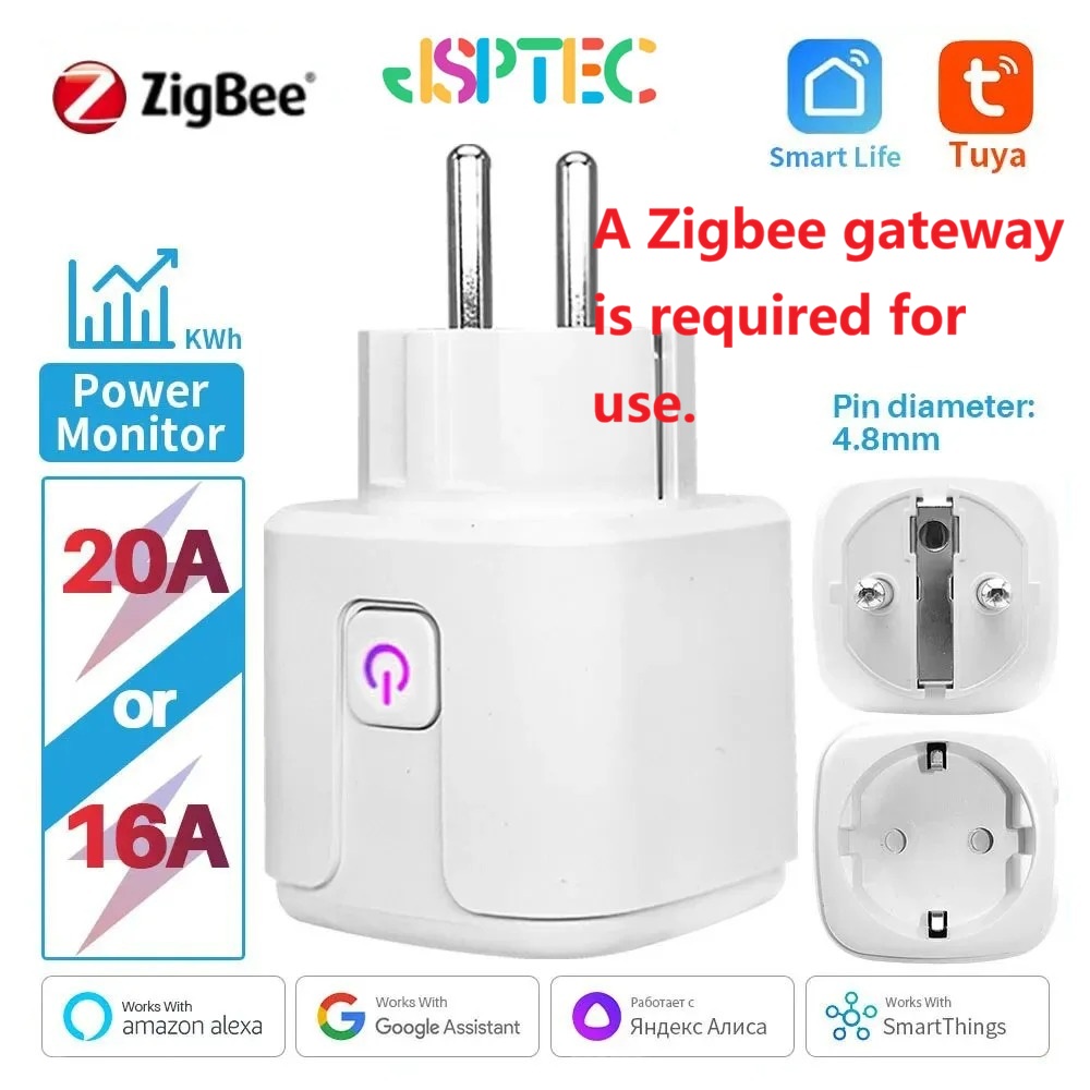 Smart WiFi or ZigBee 3.0 Socket EU Plug 16A/20A Outlet Power Monitor Voice Control work with Tuya Alexa Assistant