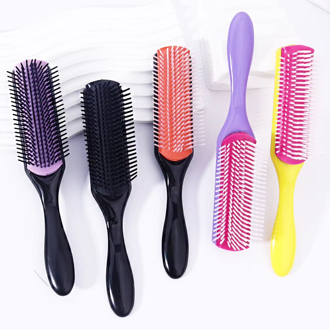 1pc 9-row Nylon Massage Curling Brush, Hair Salon Straight Hair Curling Comb, Nylon Bristles Special for Real Hair