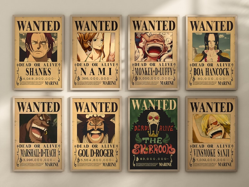 One Piece Wanted Posters Collection -Anime Wall Art Bundle | Premium HD Print Set