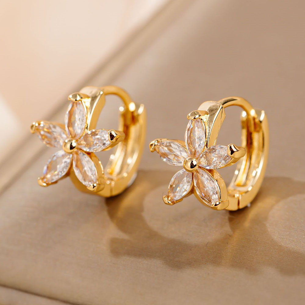 Cute Small Star Hoop Earrings For Women Men Gold Silver Color Female Male White Zircon Ear Buckle Wedding Jewelry