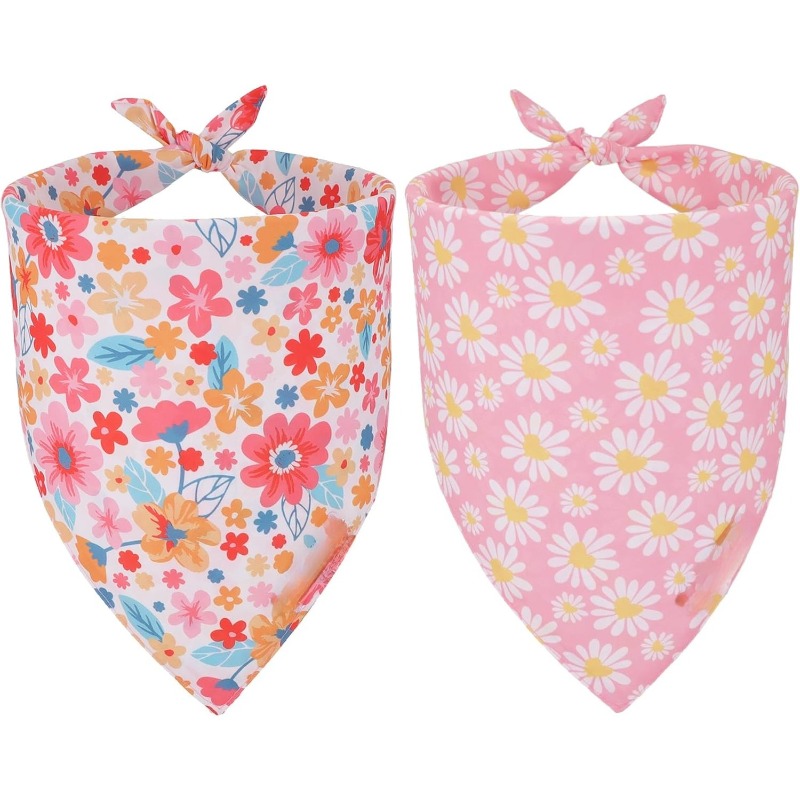 Floral Dog Bandana Daisy Flower Print Pet Triangle Scarf Bib Washable Puppy Kerchief for Small Medium Large Dogs Pet Accessory