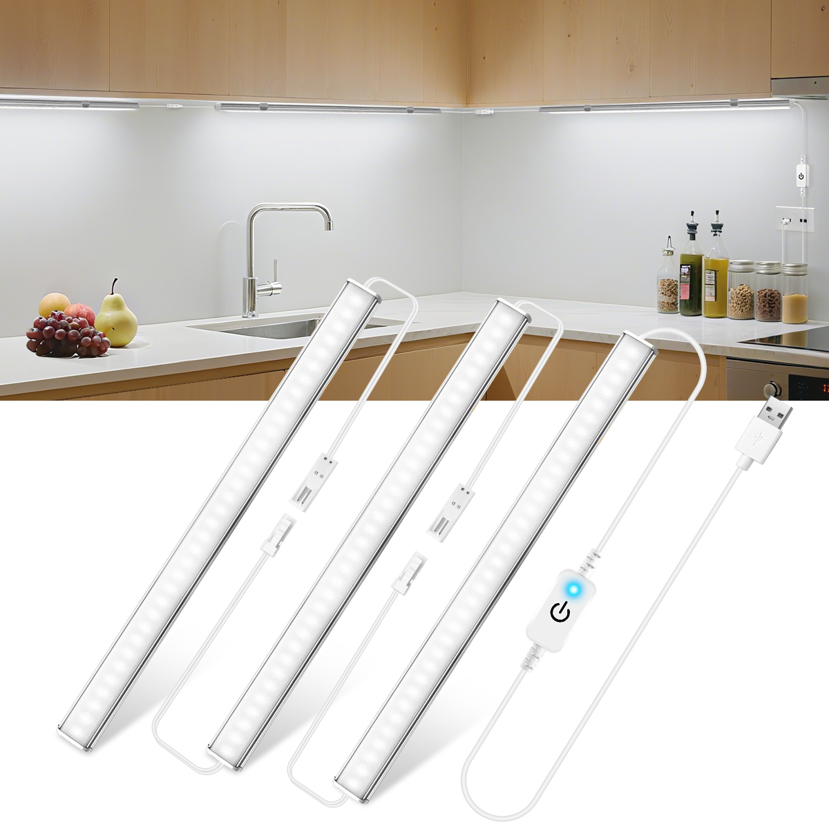 5V USB Cabinet Light Stepless Dimming Touch Switch 30cm LED Tube Night Lighting for Kitchen Wardrobe Work Room Shoe Closet