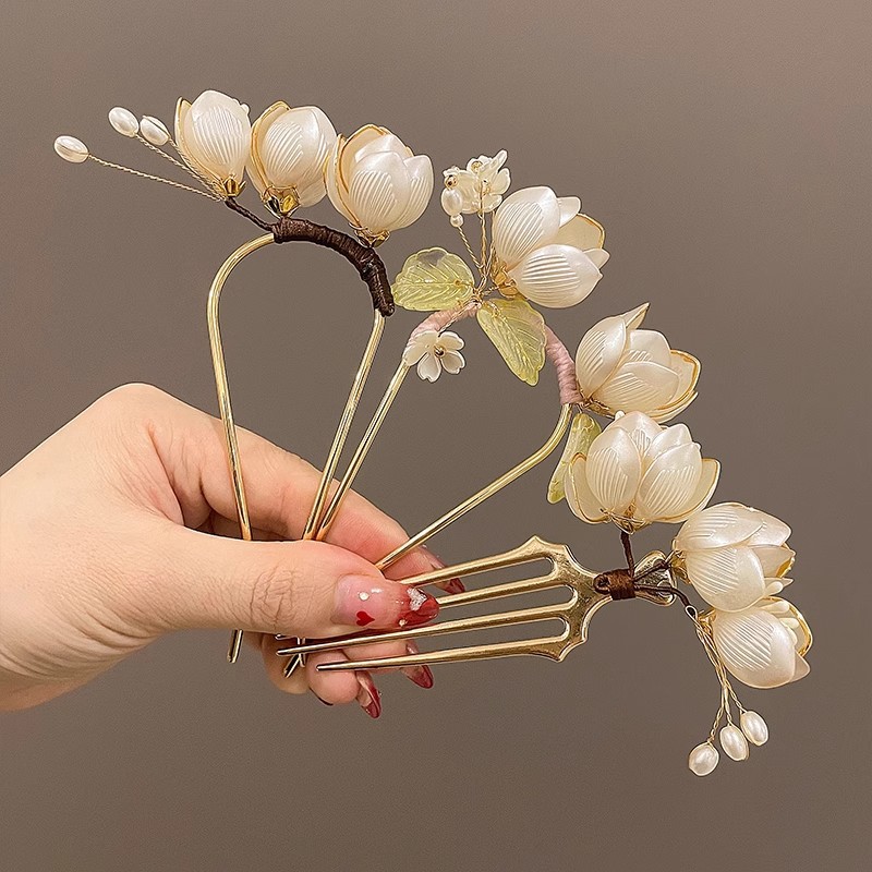 Retro U Shaped Hairpin For Women Chinese Style Simulated Flower Hair Stick Girls Trendy Jewelry Hair Accessory Hair Clips 1pc