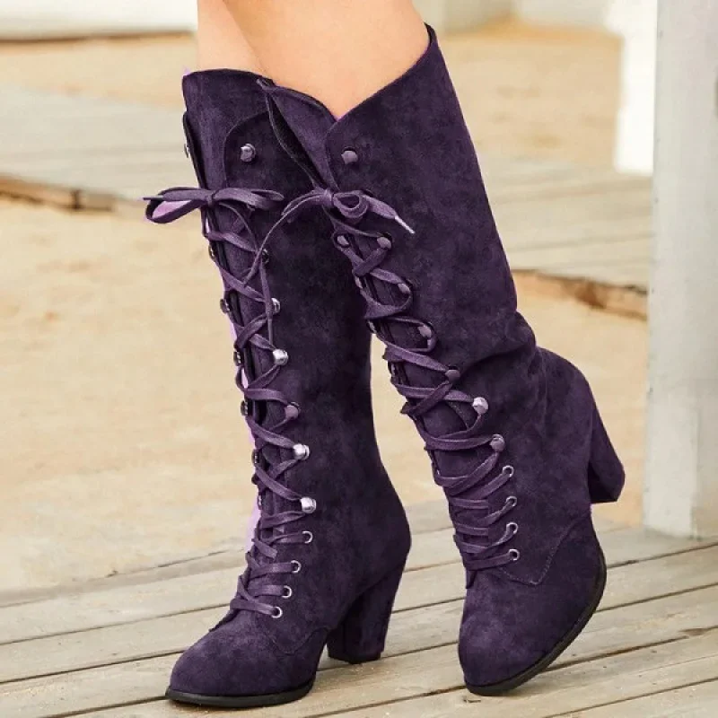 Trendy Women's Boots Autumn Winter New Roman Knight High Boots Round Toe Thick Sole Height Increasing Anti Slip Women's Shoes