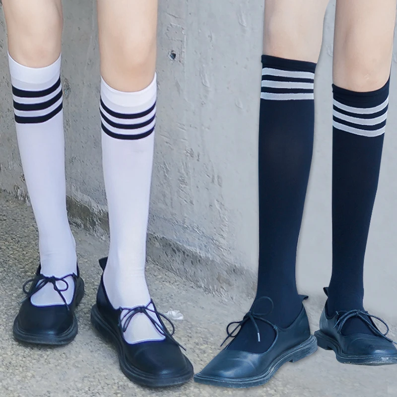 Woman's Black White Socks Cute Velvet Lolita Long Socks Solid Color Knee High Socks Fashion Kawaii Cosplay Nylon Stockings
