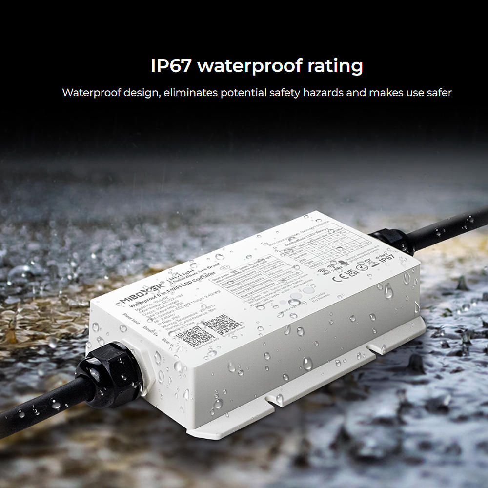Miboxer WL5-WP Outdoor waterproof 5In1 2.4G WiFi TUYA Voice Control For Single/Dual color RGB RGBW RGB+CCT LED Strip Controller