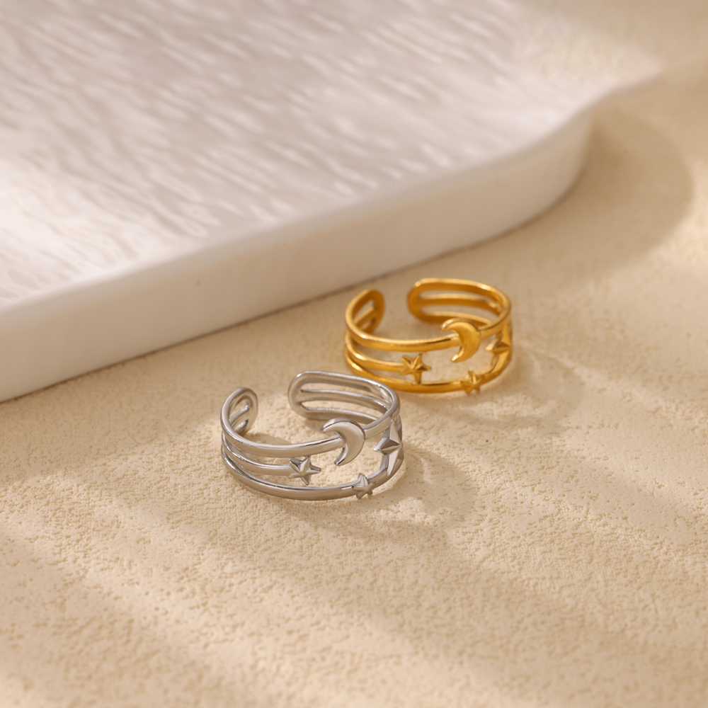 Stainless Steel Star Moon Ring For Women Men Opening Wedding Enagement Ring New Fashion Jewelry Valentine Day
