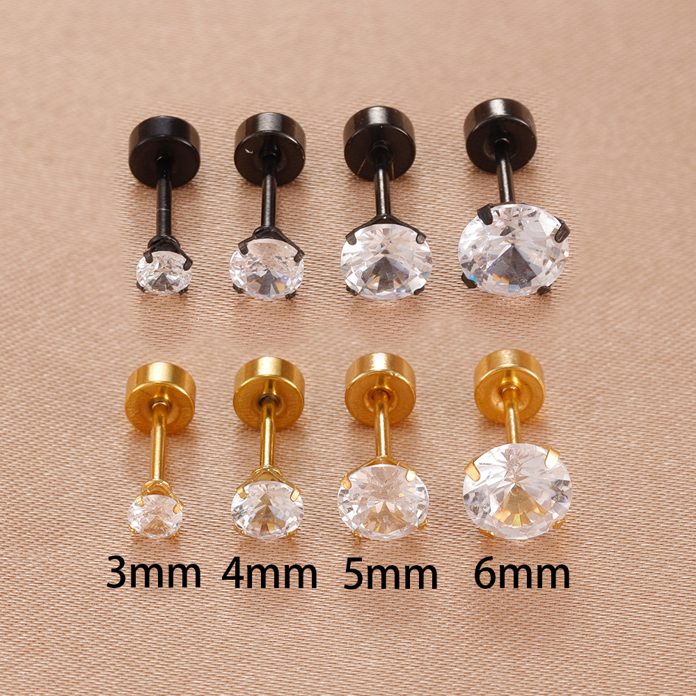 1PC Exquisite Stainless Steel Zircon Twinkle Round Studs Earrings For Women 3/4/5/6mm Tragus Cartilage Korean Fashion Jewelry
