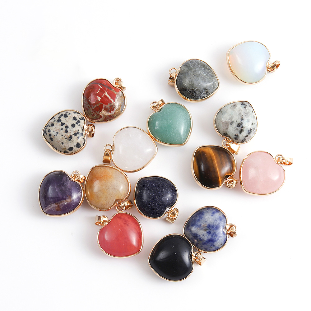 1 pcs Gold-plated Edge Heart Pendants Charms Natural Stone Necklace White Rose Quartz For DIY Jewelry Making Women