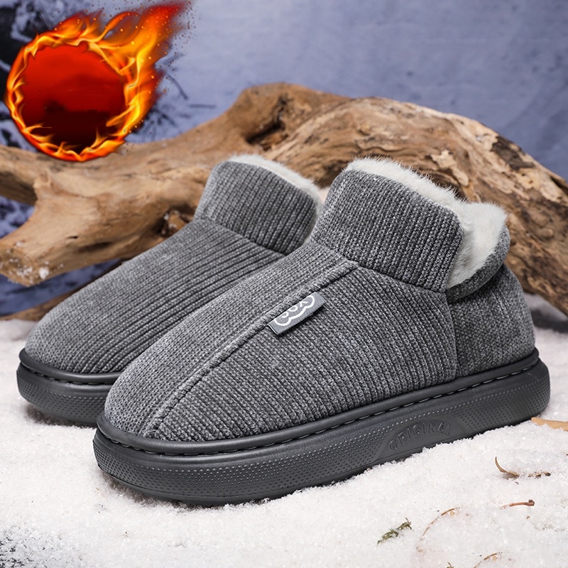 Autumn and Winter Men's Fashionable Home Cotton Outdoor Wear Anti-Ski Boots, Cold-Proof Fleece-Lined Warm Large Cotton Shoes