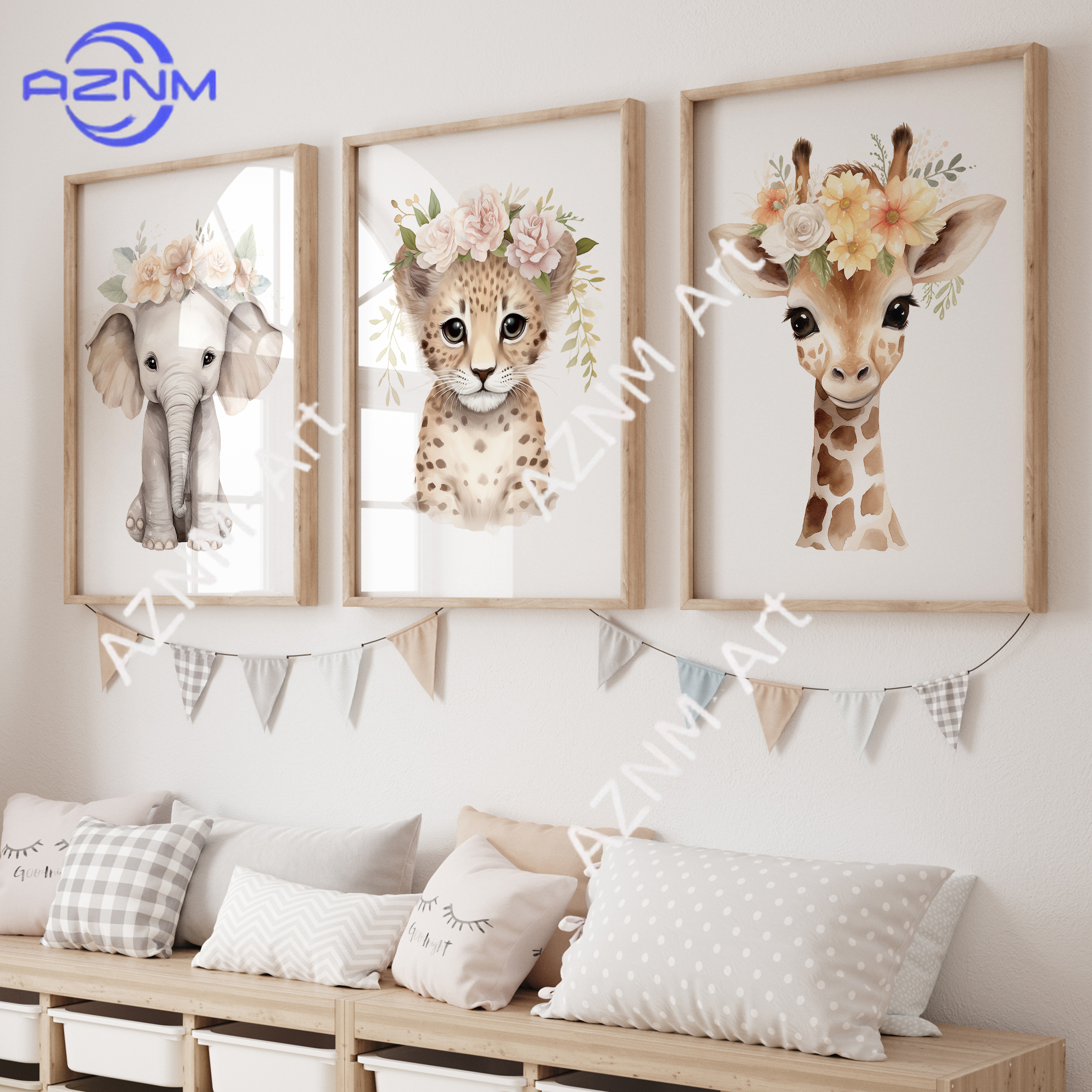 1Pc/3Pcs Elephant Leopard Giraffe Wall Art Prints Canvas Painting Poster Picture For Living Bedroom Kids Play Room Home Decor