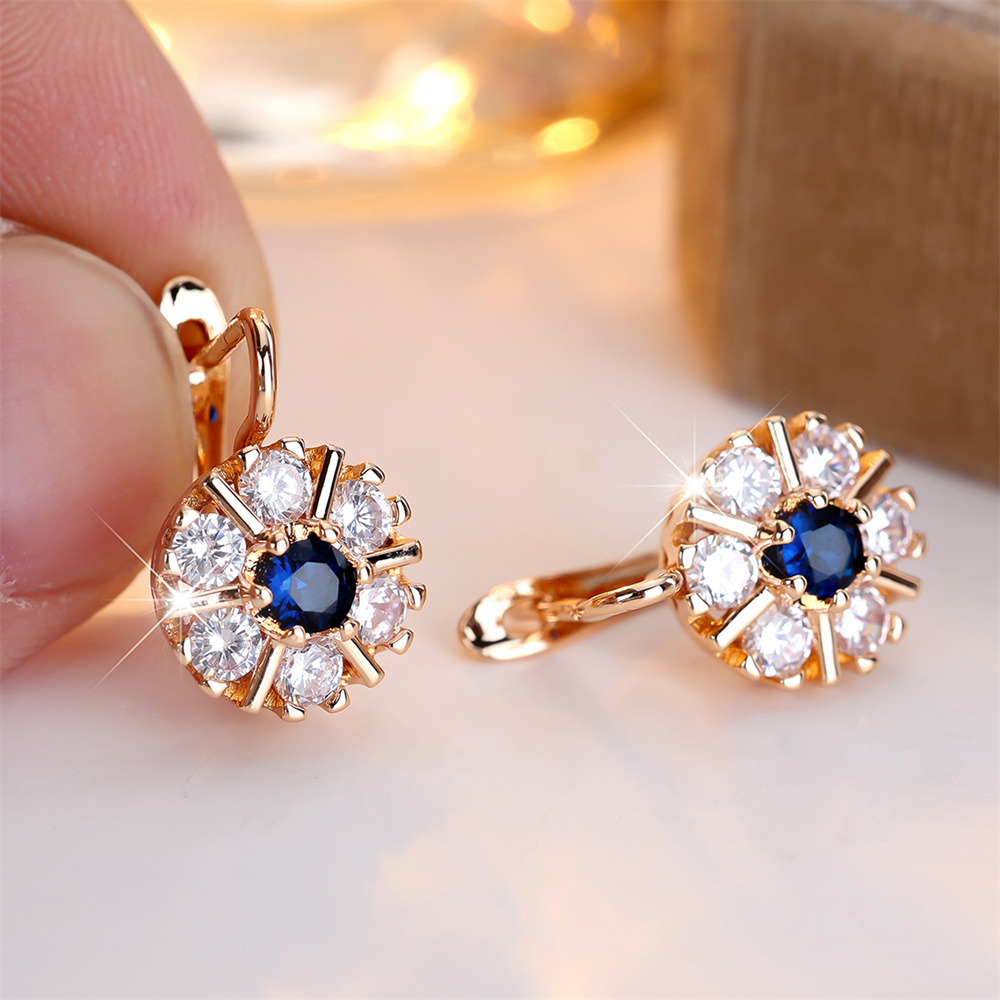 Vintage Hollow White Zircon Rainbow Crystal Wave Hoop Earrings For Women Gold Color Ear Buckle Bridal Jewelry Valentine Day