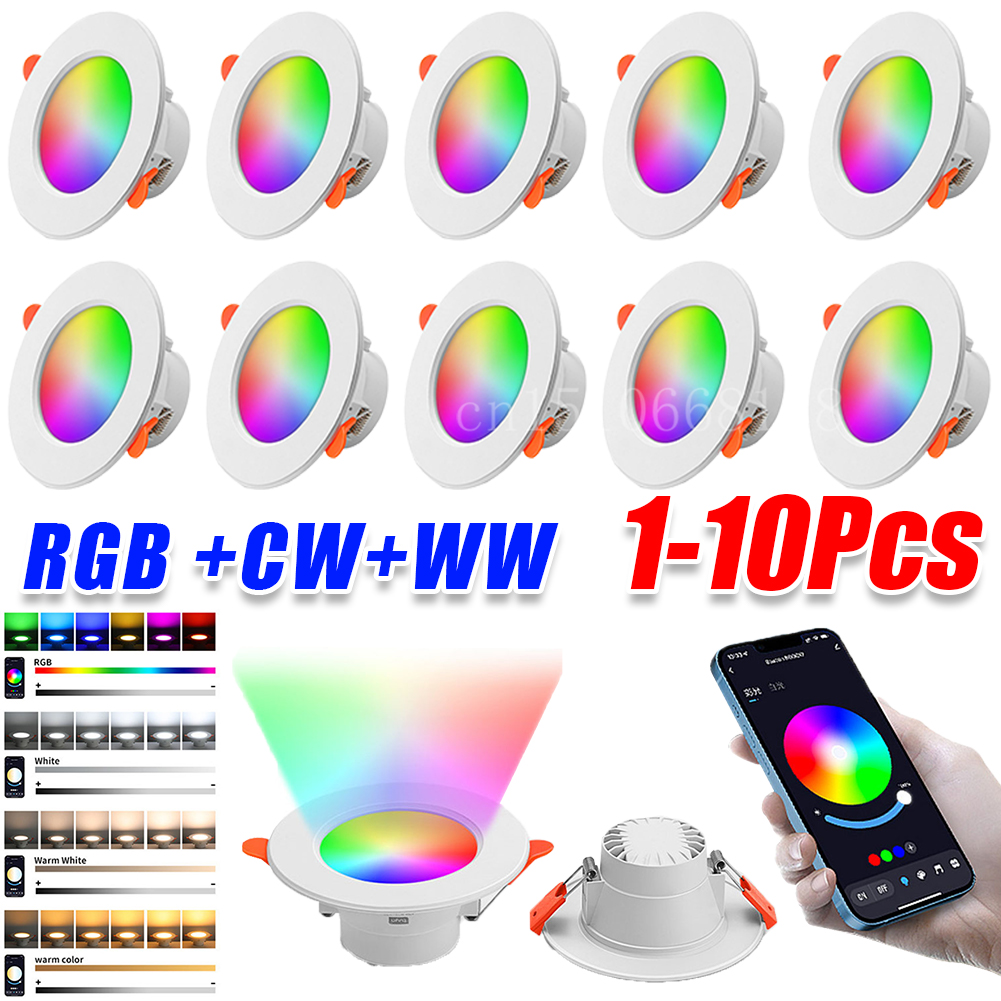 Smart LED Downlight 10W 110/220V Dimmable RGB+CW+WW APP Control Recessed round Spot Light for Home Decoration