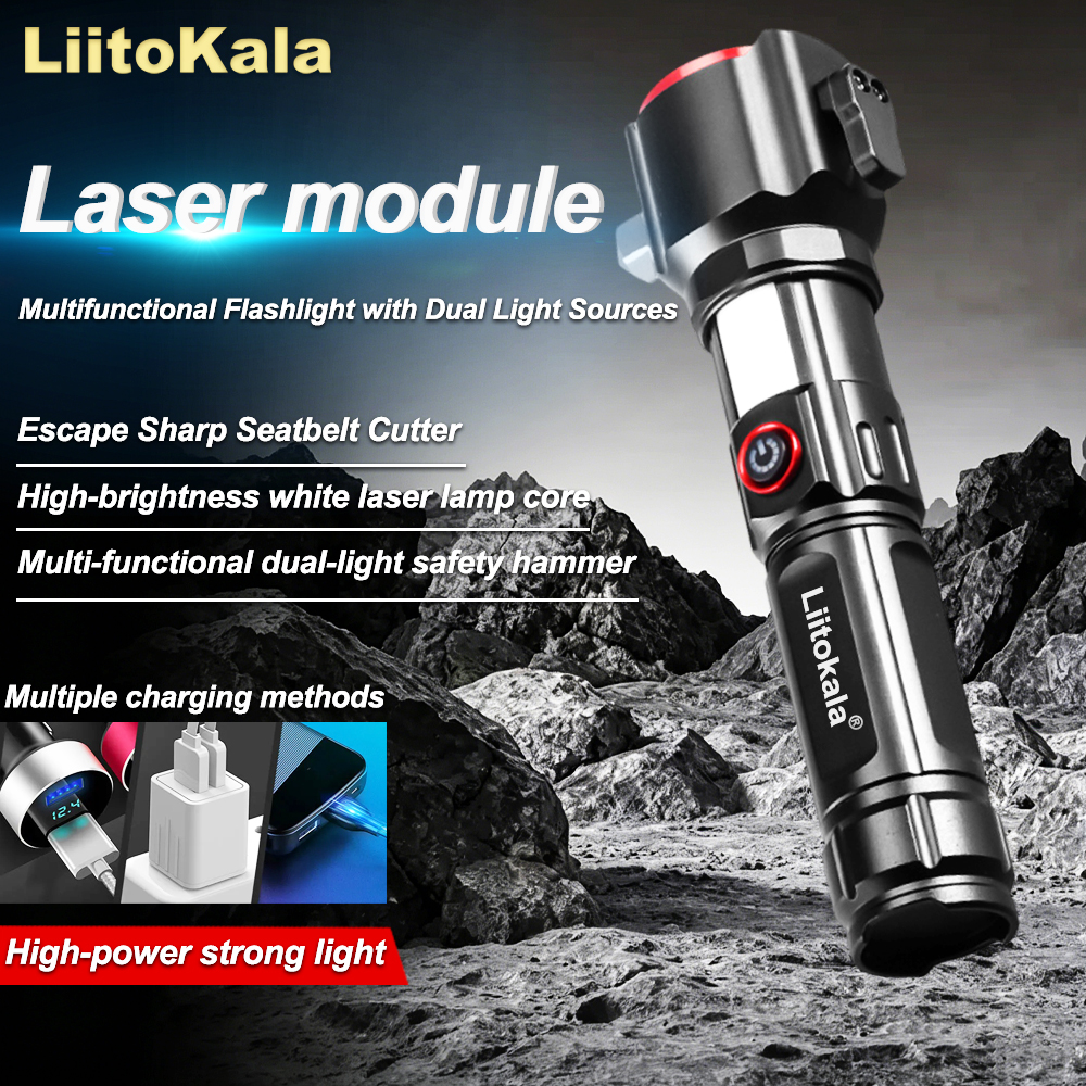 LiitoKala LF-2210 USB Rechargeable High-Intensity LED Flashlight with 5 Zoom Modes Portable COB Side Lights