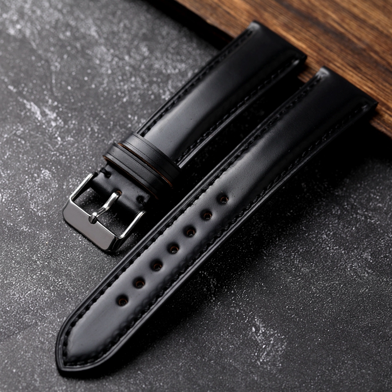 Luxury Leather Handmad Japanese Horse Hip Leather Bracelet 18 19 20 21 22MM Black Vintage Men's Watchband, Vintage Soft Bracelet