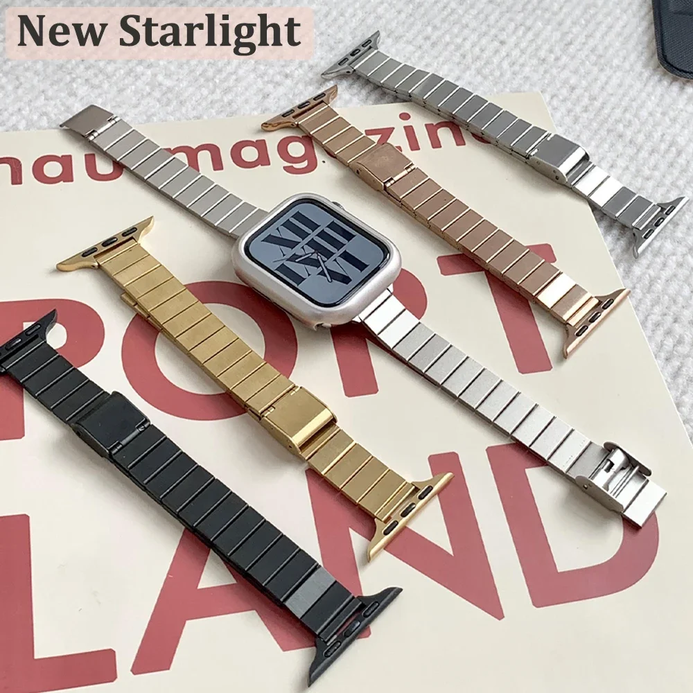 Stainless Steel Strap for Apple Watch Ultra2 49mm 9 8 7 42 44 45mm 41 38 40mm Women Slim Bracelet for iWatch6 5 4 se 3 Lady Band