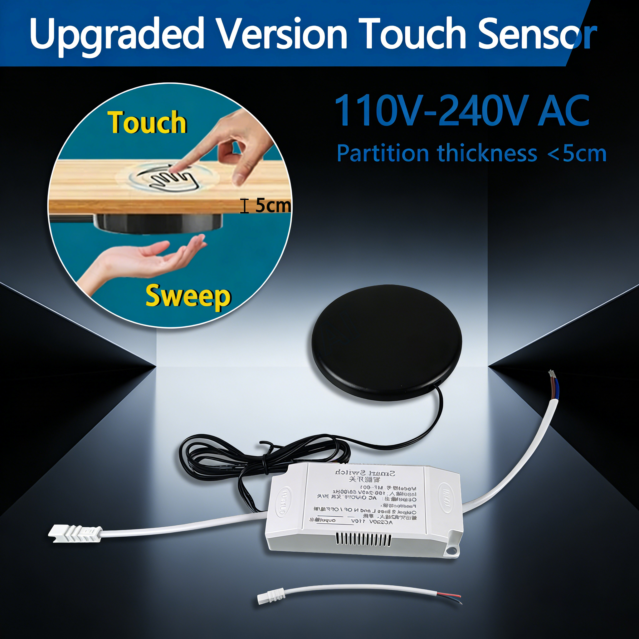 EU/US Plug110V 220V wood panel sensor switch LED touch sensor 110V-220V light control touch switch Glass touch Penetrating 50mm