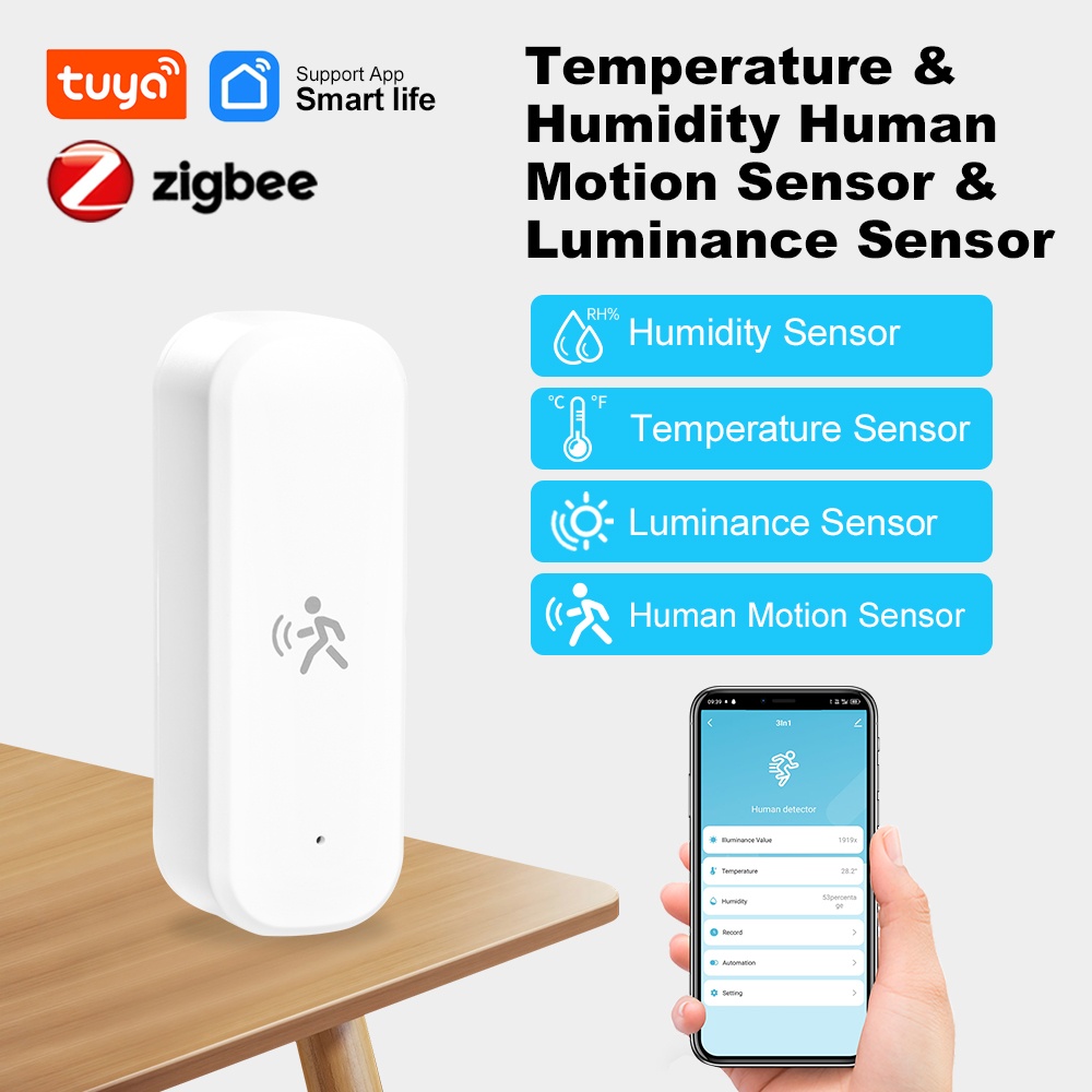 Tuya Zigbee 3in1 Motion Sensor PIR Detection With Temperature Humidity APP Remote Control Smart Life Work With Home Assitant