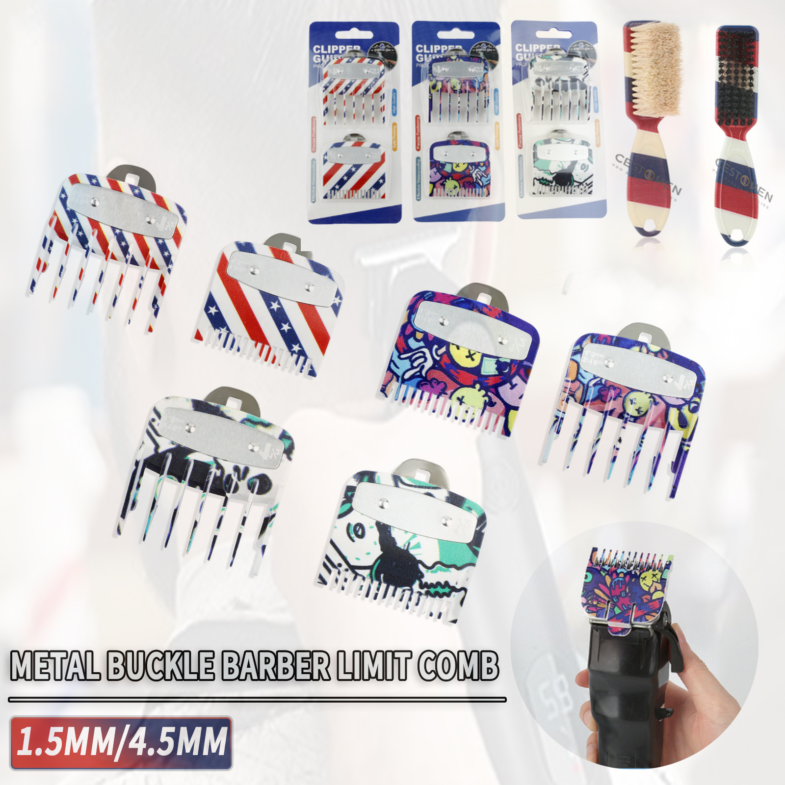 2PCS Graffiti Barber Limit Combs Set Professional Haircut Guide Comb Universal Hair Clipper Guards Attachment Salon Styling Tool