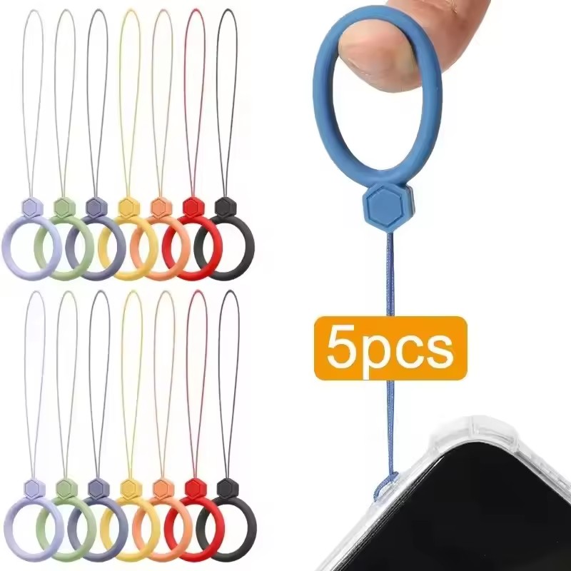 Anti-lost Mobile Phone Pendant Finger Ring Short Silicone Lanyard Silicone Pendant Ring Soft Multicolor Keychain Keys Cord