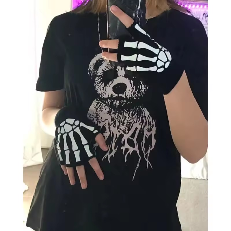 1-3pairs Children Kids Halloween Gloves Luminous Skull Baby Boys Girls Winter Warm Gloves Kids Mittens Gloves For Halloween Gift