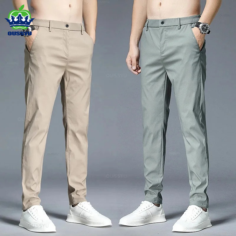 Brand Clothing Autumn Winter Cotton Fabric Casual Pants Men Grey Black Korea Work Classic Slim Fit Cargo Trousers Male 28-38