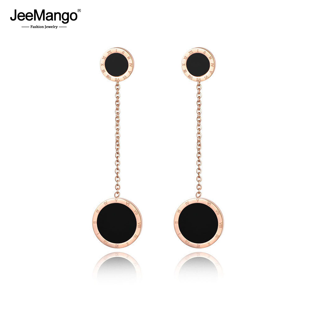 Lokaer Trendy Double Circle Roman Numerals Long Tassel Earrings For Women Stainless Steel Female Party Earrings Jewelry E17055