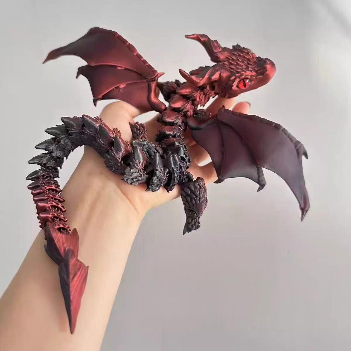 2025 3D Printed articulated Chinese Dragon Simulation figurine Toy with large horns, wings and small ornaments as a