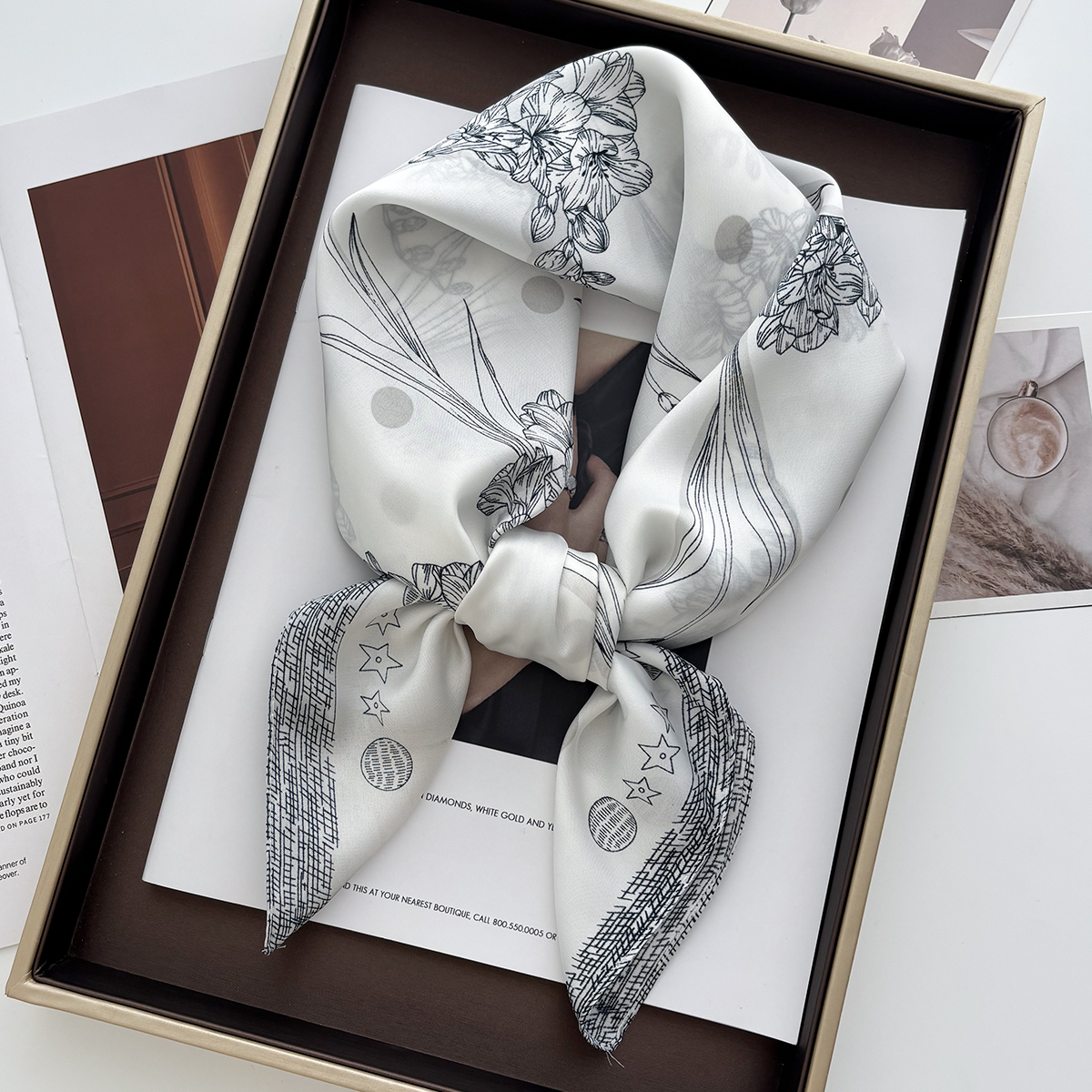 Luxury faux Silk Square Scarf For Women Bandanas White Lady Hairband Female Floral Neckerchief Hijab Bag Ribbon For Travel