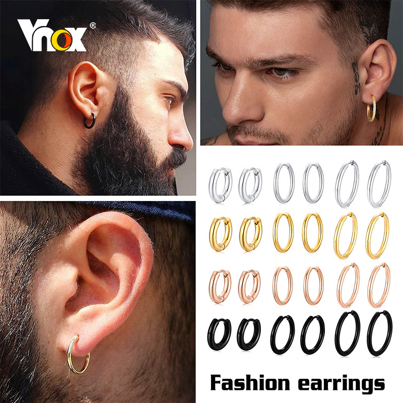 Vnox 1 Pair Multiple Sizes Circle Hoop Earrings for Men Women, Anti Allergy Stainless Steel Geometry Round Ear Clip Jewelry