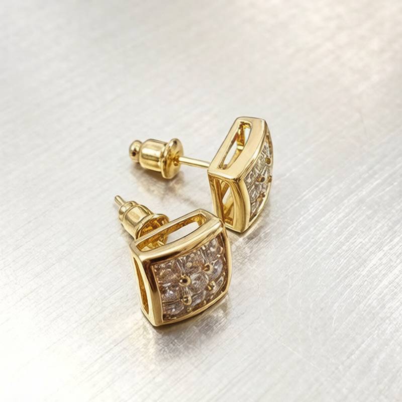 Huitan Luxury Gold Color Square Stud Earrings Women Ear Piercing with CZ Stone Simple Stylish Cool Earrings Hip Hop Jewelry